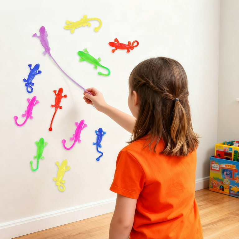 Joyfy 48 Pcs Sticky Lizards Party Favors for Kids 5.71" Stretchy Slappy Hands Climb Wall Animal Fidget Toys Bulk, Treasure Box Toys, Carnival Prizes