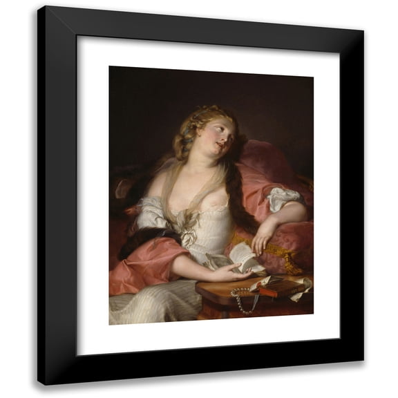 Auguste Bernard d’Agesci 12x14 Black Modern Framed Museum Art Print Titled - Lady Reading the Letters of Heloise and Abelard (C. 1780)