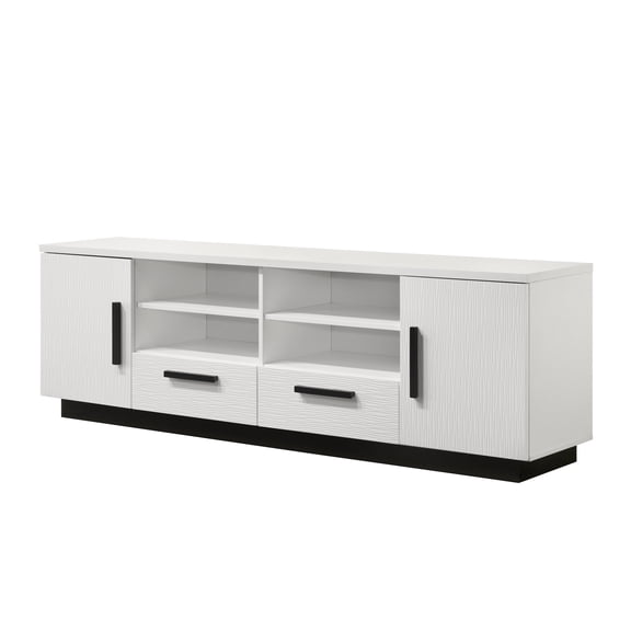 Dtwnek 2 Doors TV Stand for TVs up 71", Media Entertainment Center with 4 Open Shelf and 2 Drawers, Wood TV Cabinet for Living Room, White