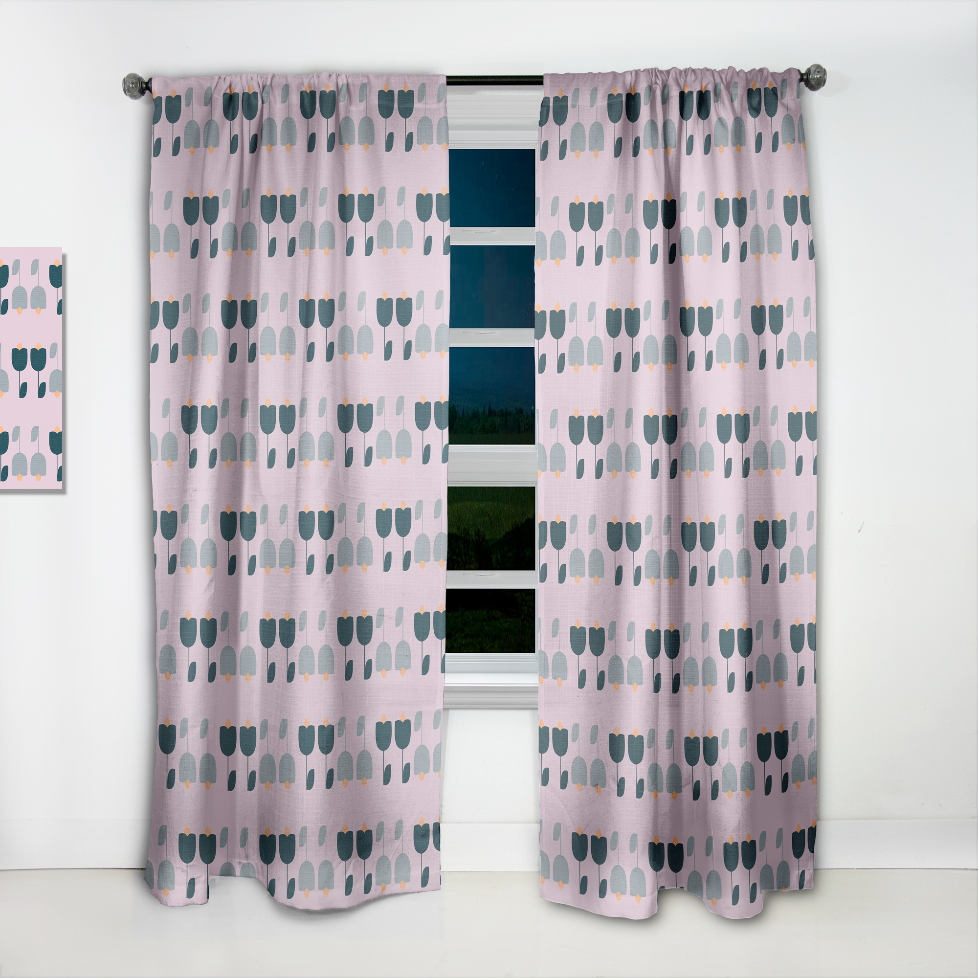 Designart 'Floral Retro Pattern X' Mid-Century Modern Curtain Panel