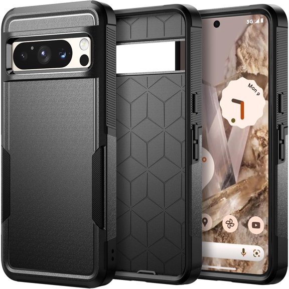 for Google Pixel 8 Pro Case, Heavy Duty Shockproof Military Grade Proof Bumper Protection Anti-Fingerprint Rugged Defender Protective Phone Case Cover for Google Pixel 8 Pro (Black)