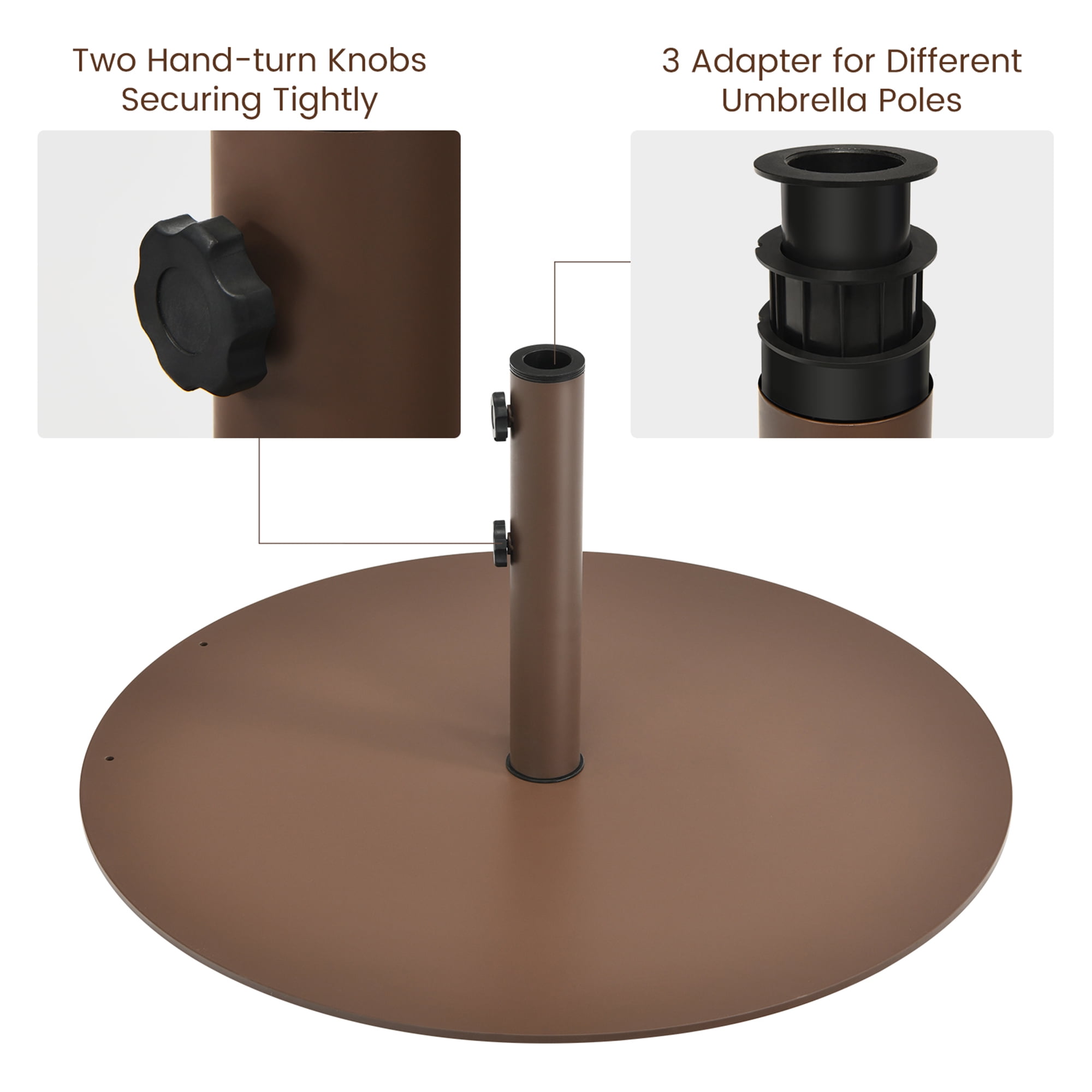 Gymax Round Weighted Patio Umbrella Base Stand 59 lbs w/ 3 Adapters Brown