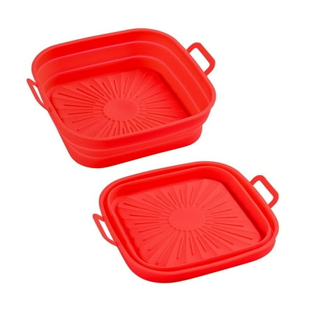 

Grill Pot Tray Pizza Plate Reusable Cooking Square Silicone Pot For Air Fryer Baking Basket Replacement Liners RED