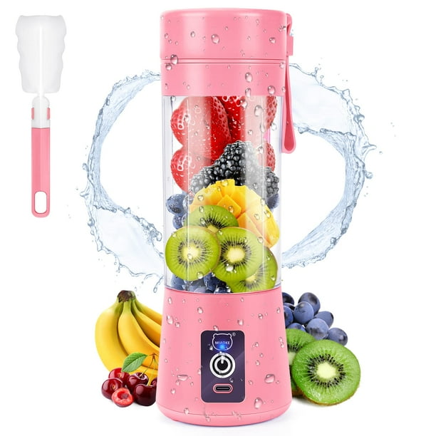 Licuadora portátil, MIAOKE Licuadora de batidos, mini licuadora personal con seis cuchillas en 3D, taza de exprimidor recargable USB para el hogar, la oficina y el aire última intervensión (rosa)
