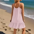 thumbnail image 4 of Women's Spaghetti Straps Ruffle Mini Dress Scoop Neck Sleeveless Babydoll Short Dress Flowy Summer Beach Dresses Pink 2XL, 4 of 4