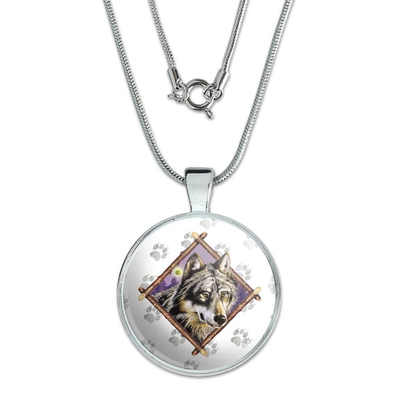 Wolf Diamond 1" Pendant with Sterling Silver Plated Chain