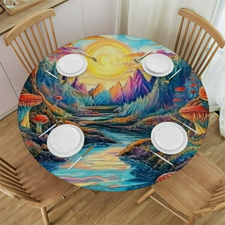 

Patifu Mushrooms Round Tablecloth Stain Resistant Washable Perfect for Indoor Outdoor Kitchen Dining Wedding Parties 100% Polyester Table Cover Cloth 31 -35