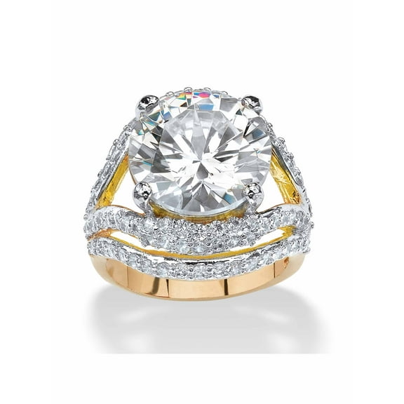 PalmBeach Jewelry 9.88 TCW Round Cubic Zirconia Gold-Plated Engagement Anniversary Double Split-Shank Ring