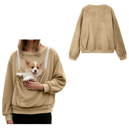 Womens Pet Pouch Sweatshirt Oversized Pet Carrier Sweater Creative Long Sleeve Oversized Pocket Pullover Sweater Fall Clothes