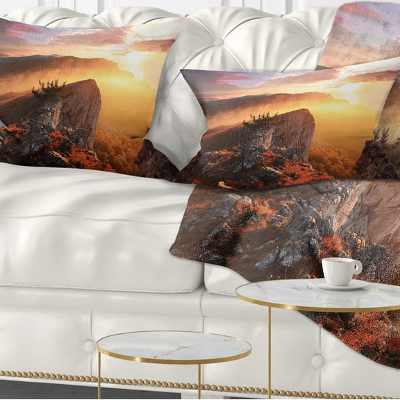 Designart Sunrise in Ai Petri Mountains - Landscape Photo Throw Pillow - 12x20