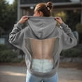 thumbnail image 2 of felwors Women Hoodie Sweatshirt Sexy Backless Fishnet Hoodie Sequin See Fishnet Mesh Pullover with Pocket (Grey, M), 2 of 5