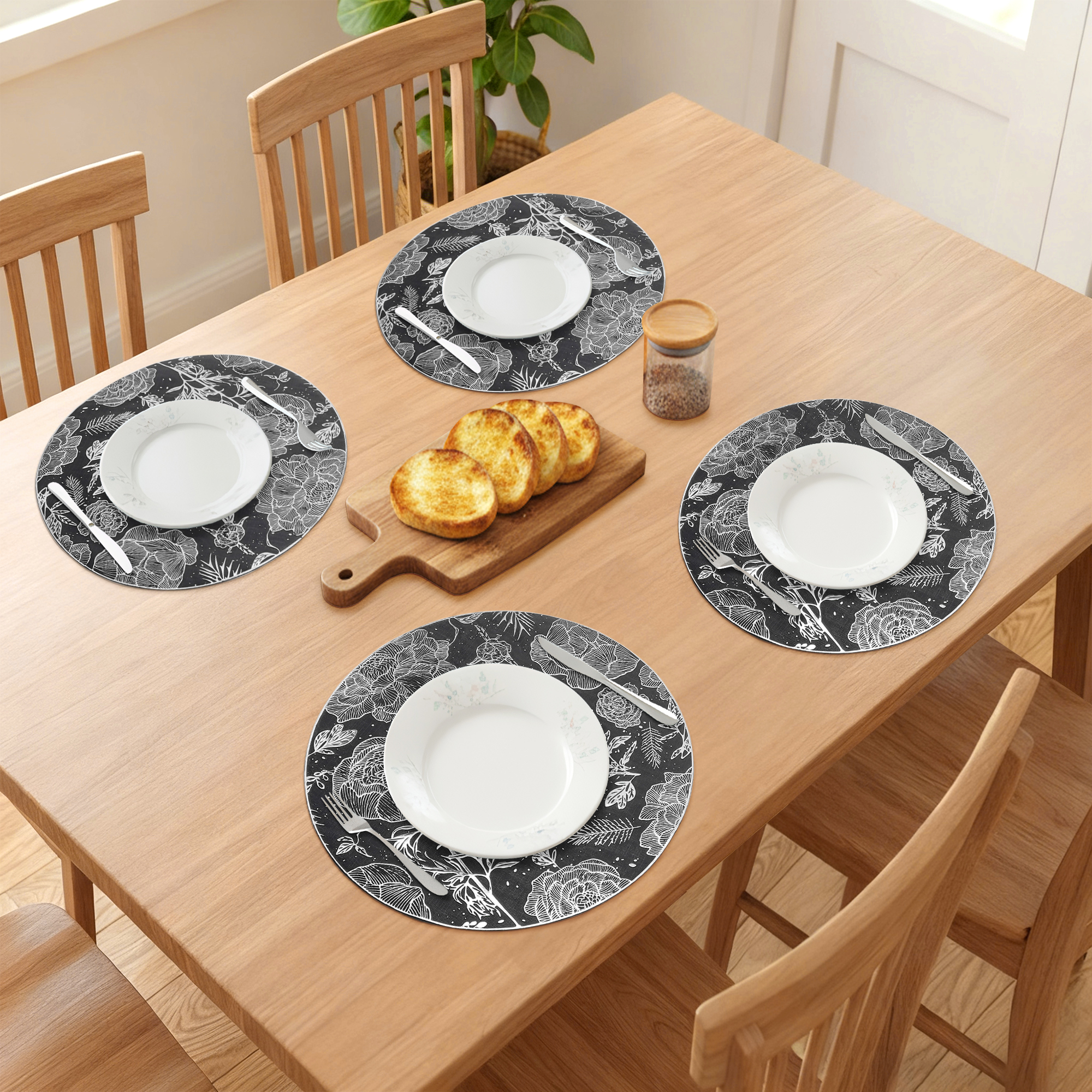 Unique Bargains Set of 6 Wipeable Plastic Placemats for Kitchen Dining Table Black-Silver