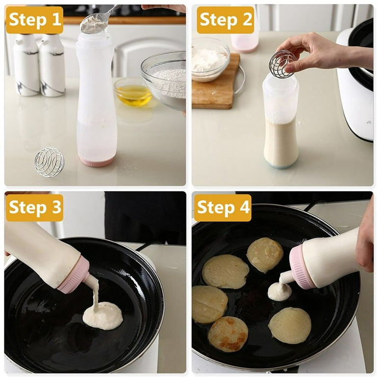 Pancake Batter Dispenser – Pancake Mix Dispenser with Whisk Ball– Pancake  Batter Mixer for Pancakes, Crepes, Waffle, Muffins, Qatayef, Cupcakes PINK  