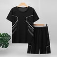 thumbnail image 2 of Bainana Boys Summer Casual Clothes Child Short Sleeve Tee And Matching Shorts Outfit Set Breathable Lightweight Big Boys Everyday Activewear Set Black 12-13 Years, 2 of 6