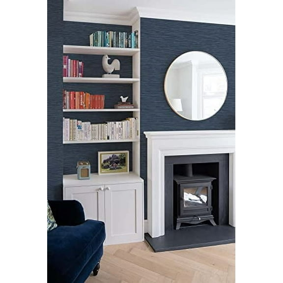 NextWall Cyprus Faux Grasscloth Peel and Stick Wallpaper (Blue & Silver)