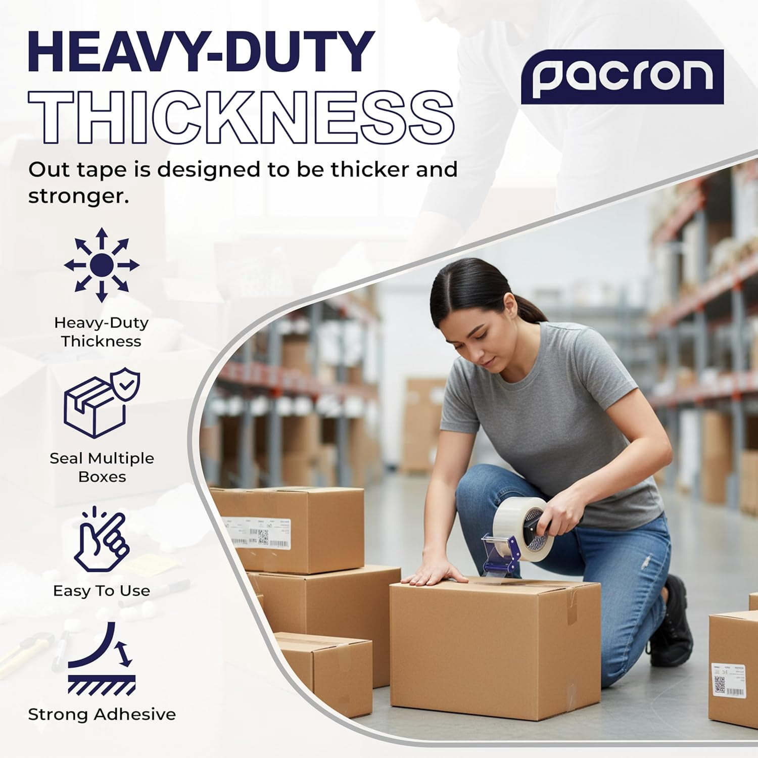 Pacron Clear Packing Tape, 72 Rolls, 1.88 in x 110 Yds - Heavy Duty Moving Tape for Packing, Storage & Mailing
