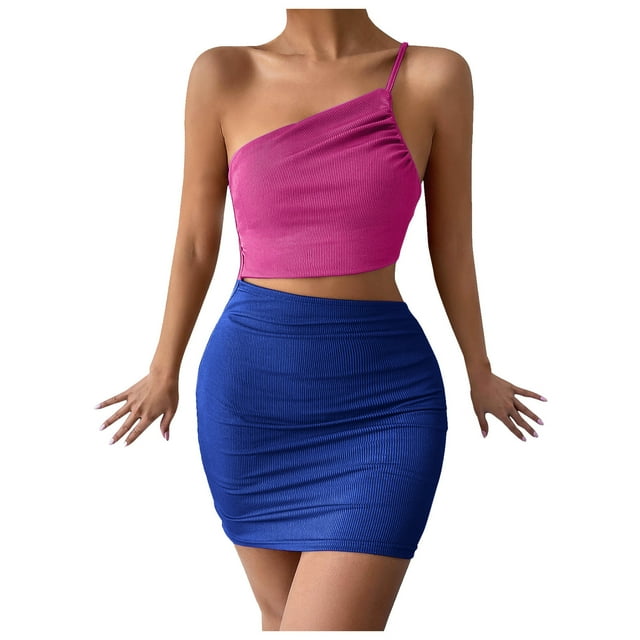 Birdeem Robe Courte Sans Manches à Col Asymétrique avec Cordon de Serrage pour Femmes