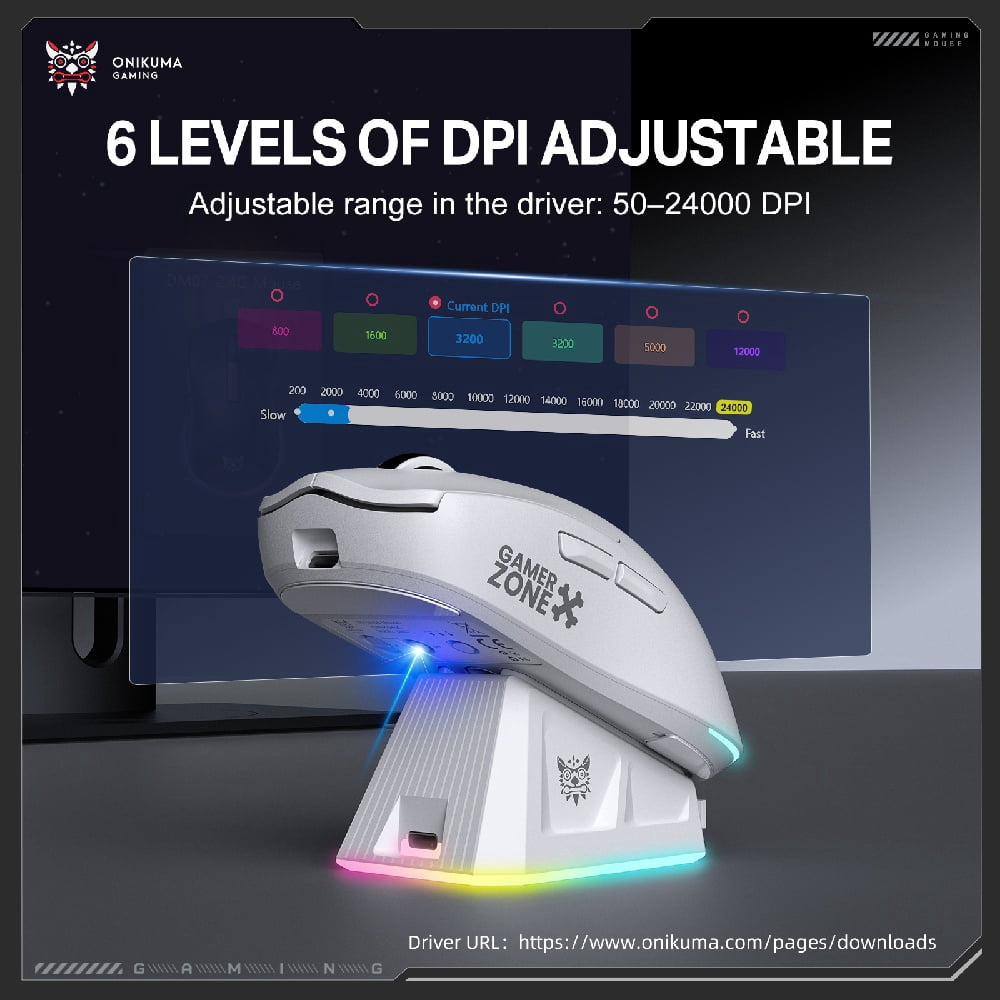 Lightweight Wireless Gaming Mouse, Bluetooth Mouse with Charging Dock, Paw3311 Optical Sensor, Ergonomic Three-Mode Design, Compatible with Windows/Mac/PC, Suitable for Gaming and Office, White