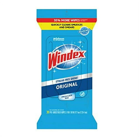 Windex Wipes Glass Cleaning Ammonia Free, Pre-Moistened Glass and Surface Wipes to Clean Home Surfaces, Crystal Rain Fresh Scent, 38 Count