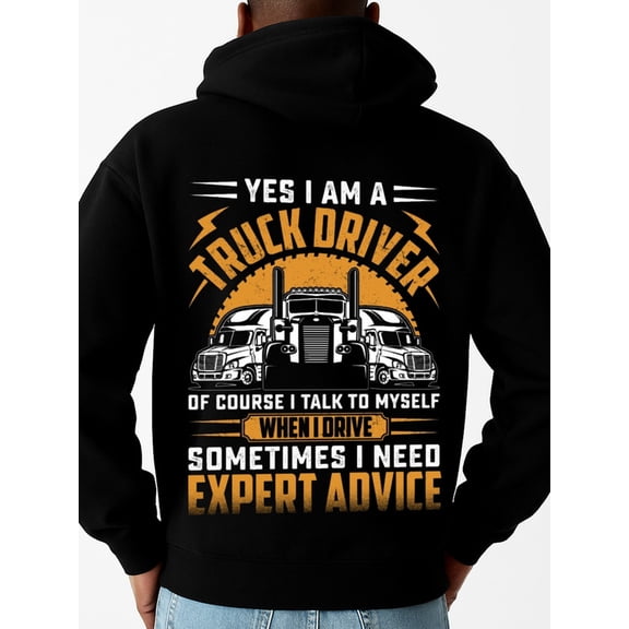 Truck Driver Humor hoodies funny humor men's polyester black Casual Solid Basic Hooded Sweatshirt Streetwear For Winter Fall, As Gifts comfortable wife y2k Trendy Unisex Shirt Crewneck tshirts