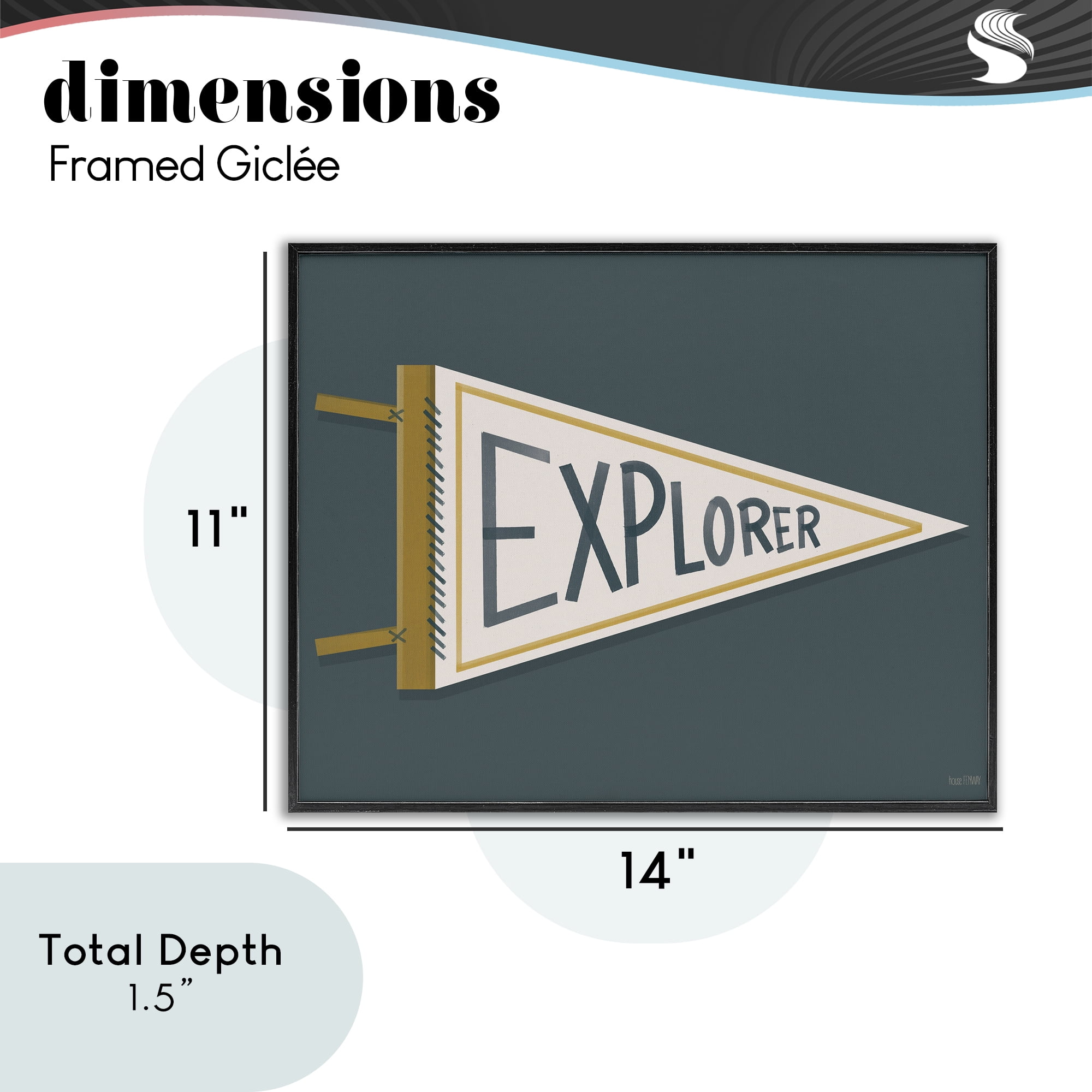 Stupell Industries Explorer Retro Pennant Black Framed Giclee Art, design by House Fenway