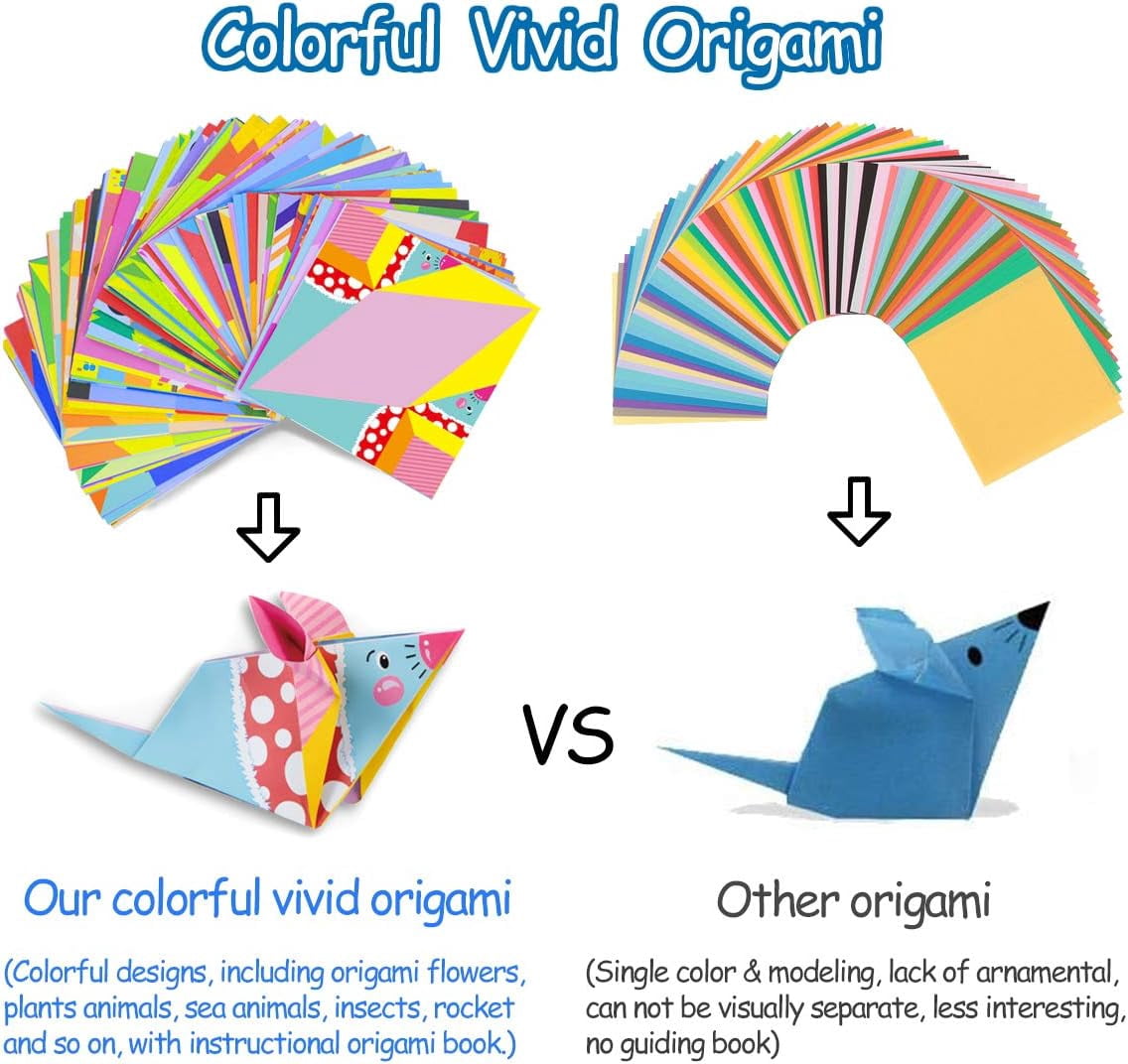 Origami Kit 144 Sheets, Origami Paper Kit for Kids 72 Patterns with Craft Guiding Book, Vivid Colorful Folding Papers ,Easy DIY Art and Craft Projects, Kids Christmas Day Children's Day Gift