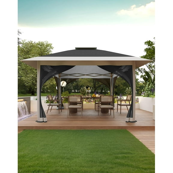 M optimized 12x12FT Pop Up Gazebo Outdoor Canopy Shelter with Mosquito Netting 4 Stanbags Instant Gazebo Tent for Lawn, Garden, Backyard, Deck