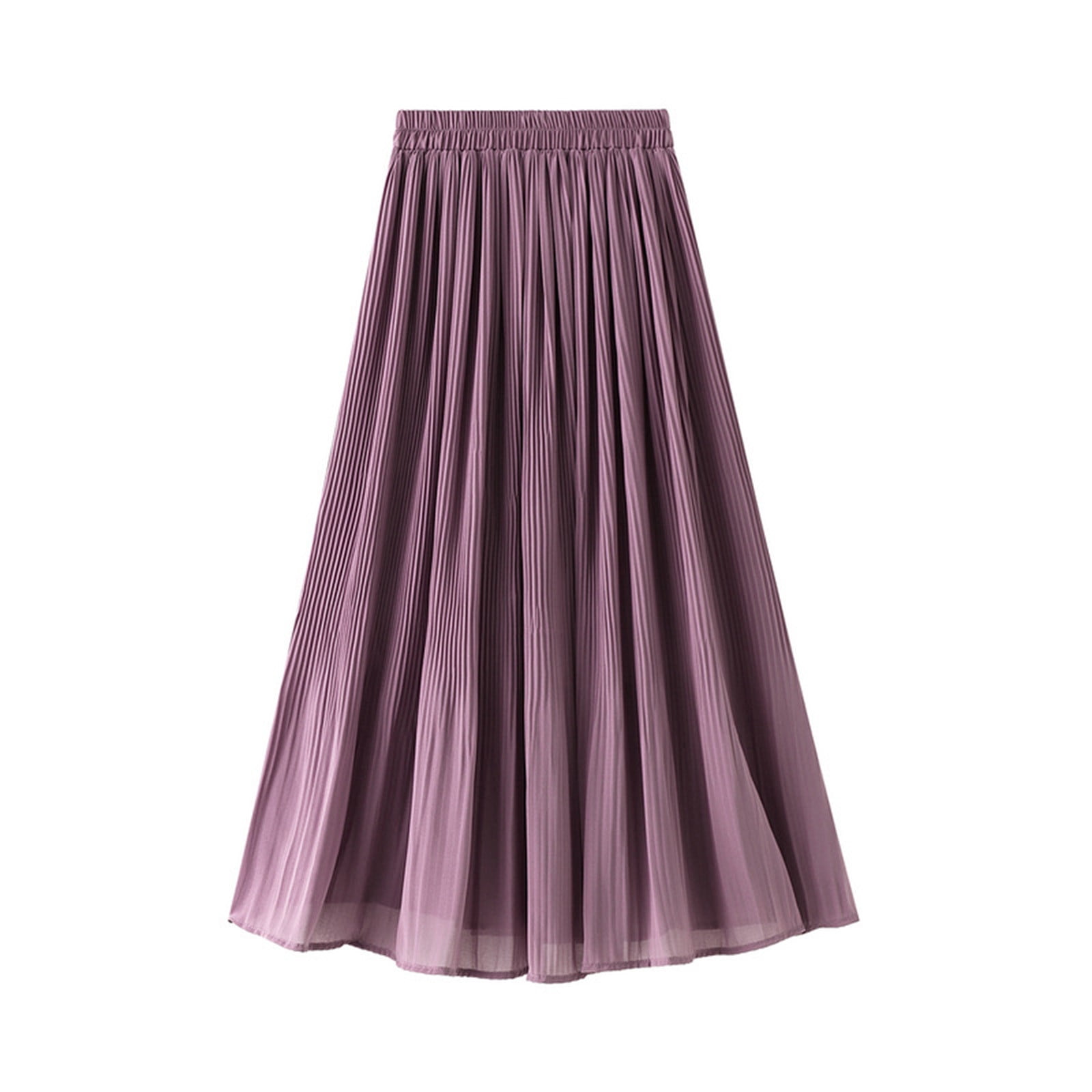 JNGSA Women's Chiffon High Waist Skirt Pleated Solid Color Midi Skirt ...