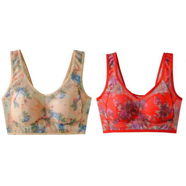(2-Pack) Rinsvye Thin Wired Mesh Print Backless Comfortable Bralette No Buckle Beauty Back Women Comfort Fit Design