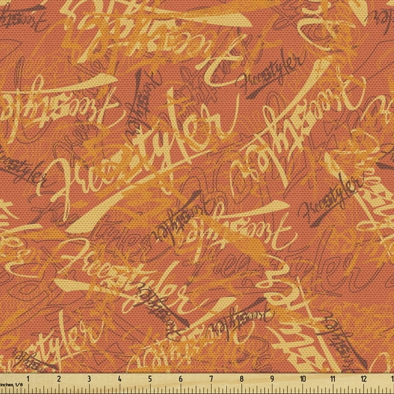 Graffiti Sofa Upholstery Fabric by the Yard, Tangerine Toned Jumble Pattern of Calligraphic Items Freestyle Word, Decorative Fabric for DIY & Home Accents, 3 Yards, Burnt Sienna Mustard by Ambesonne