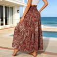 thumbnail image 4 of Wxolcjlv Women's Paisley Print Tiered Maxi Skirt Smocked Waist Bohemian Beach Long Skirts, 4 of 5