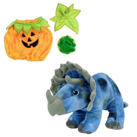 Stella the Triceratops 16" Plush with Halloween Pumpkin – Soft Stuffed Toy Dinosaur Gift for Kids & Toddlers
