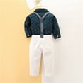 thumbnail image 4 of Ulanda Toddler Kids Baby Boys 1st Christmas Outfit Gentleman Striped Shirt with Bowtie +Long Suspender Pants Overalls Clothes (Dark Green, 3-4 Years), 4 of 5