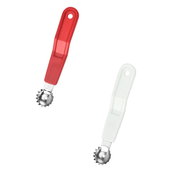 Guczhu Fruit Spoon(2pcs), Tomato Corer and Strawberry Stem Remover Tool, Stainless Huller with Hanging Hole for Home Kitchen Preparation, Red White