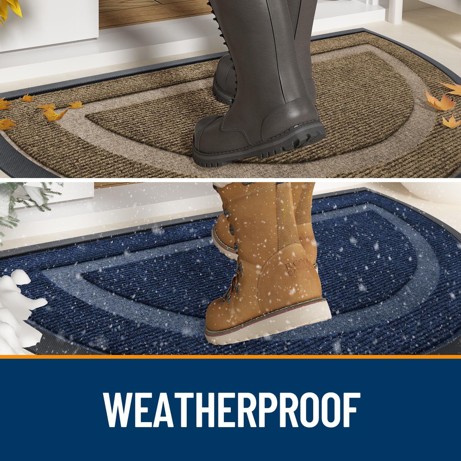 Buganda Half Round Door Mat, Heavy Duty Rubber Entrance Mat, Low Profile Dirt Trapper Doormat Outside, 47" x 32", Brown