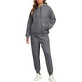 thumbnail image 3 of Huankd Womens 2 Piece Outfits Lounge Hoodie Sweatsuit Sets Plus Size Fall Fashion Clothes Airport Travel Pants Tracksuits Dark Gray 2XL, 3 of 6