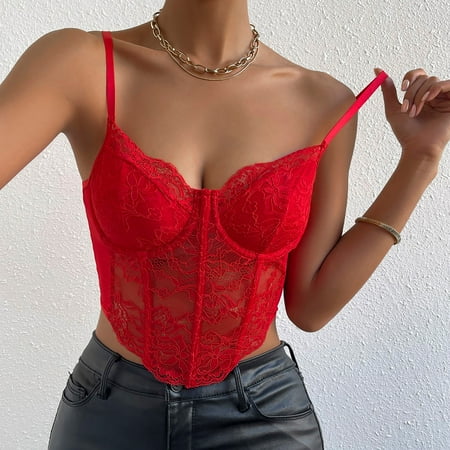 Fznquz Hollow Out Tank Tops Lace Spaghetti Strap Lingerie Red Sexy Plus Size Tank Tops Clearance