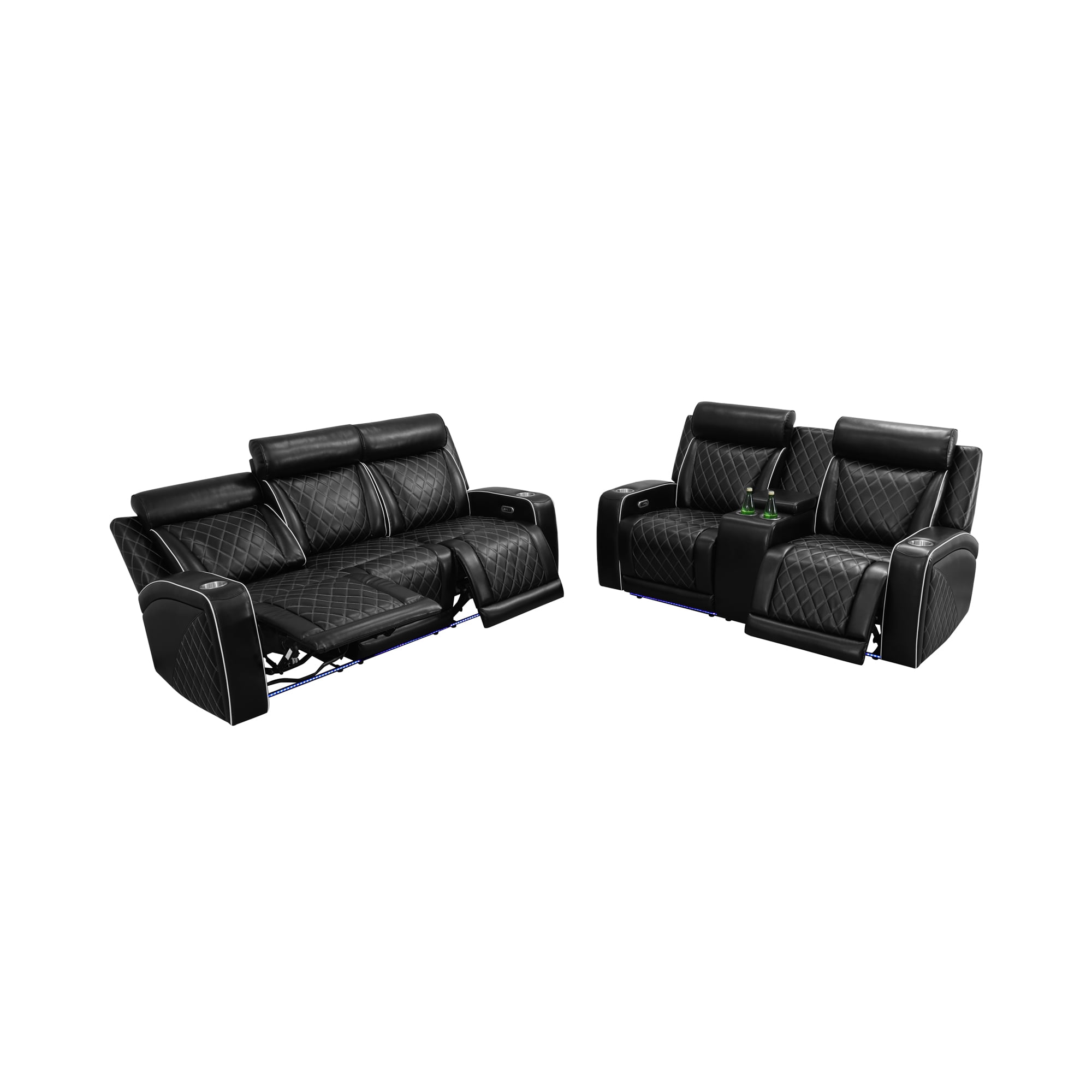 Gewnee Power Recliner Sofa Set, Air Leather 2 Pieces Sectional Couch with LED Light, Storage Console,Cup Holder for Living Room