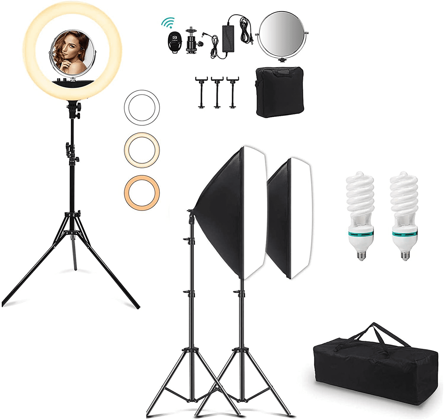 18 Ring Light Kit 65W Bluetooth LED Ringlight with Tripod,Softbox Lighting Kit Photography Studio Continuous Lighting Equipment 20x 27 inch