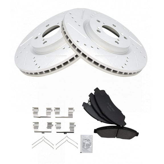 TRQ Front Performance Brake Pad & Rotor Kit Brake Pads Brake Rotors Set Ceramic Premium G-Coated Fits Select 2007-2013 Acura MDX 2014-2020 RLX 2010-2013 ZDX 2009-2015 Honda Pilot