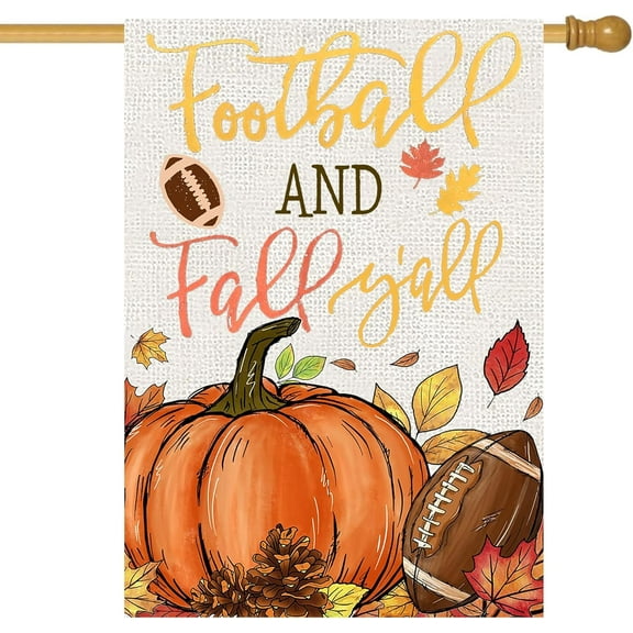 Fall Pumpkin House Flag 28x40 Double Sided,Football and Fall Y'all Large Garden Flags for Outside Decor,Autumn Thanksgiving Holiday Yard Flag Outdoor Seasonal Sports Game Day Sign