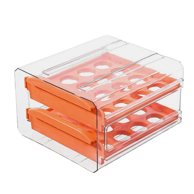Organizador de huevos con cajón de celosía para refrigerador, 32 unidades, para mantener frescos los huevos en el hogar. naranja