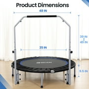 BCAN 48 Foldable Trampoline, Fitness Rebounder with Adjustable Foam Handle, Exercise Trampoline for Adults/kids Indoor/Garden Workout Max Load 440lbs