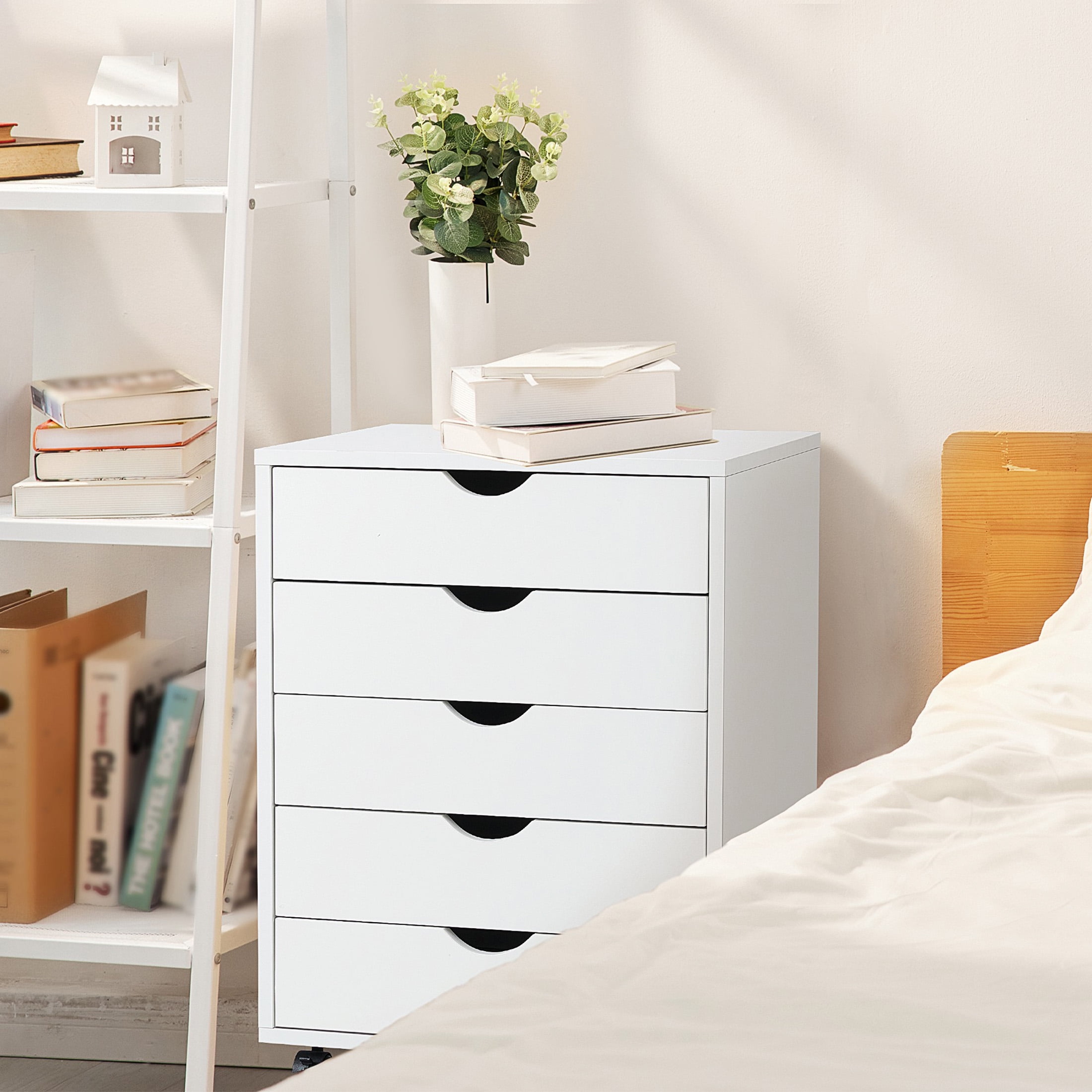 CONCETTA 5-Drawer File Cabinet, Lateral Filing Under Desk Storage Organizer with Wheels for Home Office, White