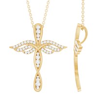 Rosec Jewels Lab Grown Diamond Cross Pendant (EF-VS Quality Certified) Angel Wings Cross Necklace - Ready to Gift for Christmas, 10K Yellow Gold