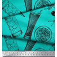 thumbnail image 2 of Soimoi Green Poly Georgette Fabric Lemon Slice & Soft Drinks Summer Designs Printed Fabric 1 Yard 52 Inch Wide, 2 of 3