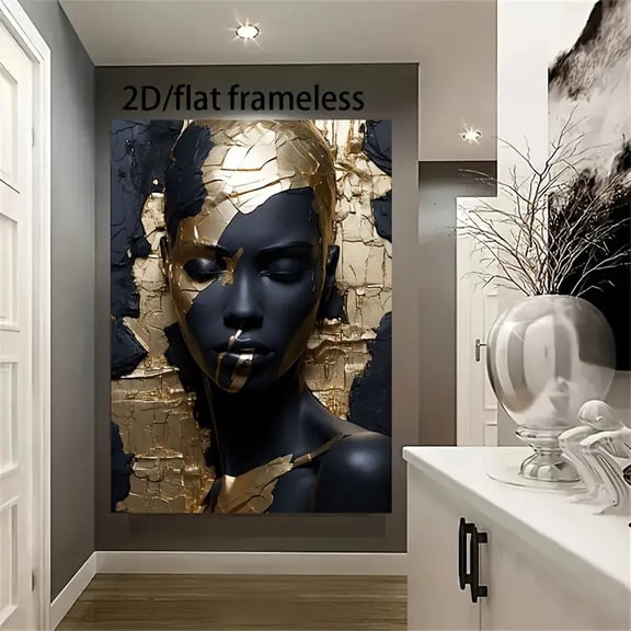 [Golden Canvas Art] Modern Golden 1pc Frameless Kintsugi Portrait Canvas Painting Art | for Living Room and Bedroom Decoration, No Frame, 2D/flat, Cuadros