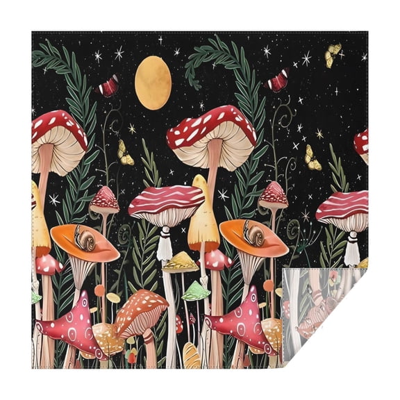 Red Mushroom Butterfly Black Pattern Square Tablecloth,Waterproof Square Table Cover,Wipeable Spillproof Washable Table Cover for Home Kitchen Party Decor 42"X42"(107x107cm)
