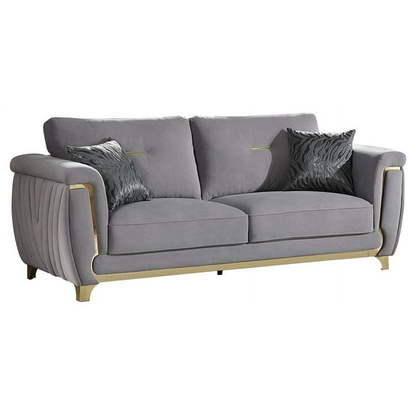 Leena Contemporary Style Upholstery Sofa Made with Wood in Gold accent & Gray