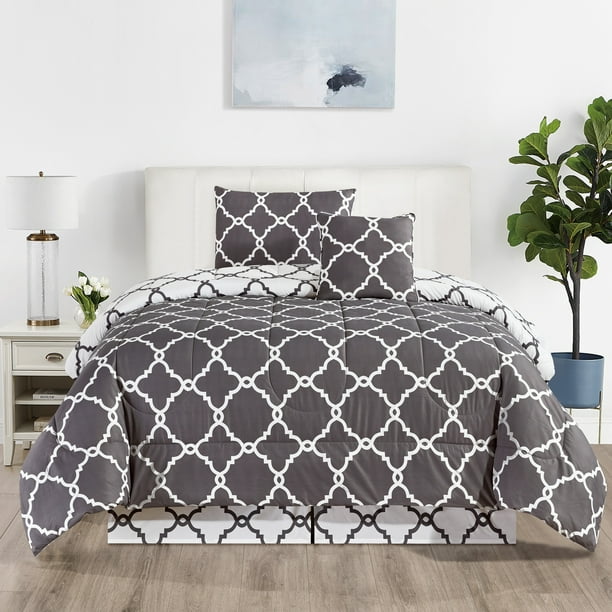 Lux Decor Collection 4 Piece Geometric Twin Comforter Set Polyester
